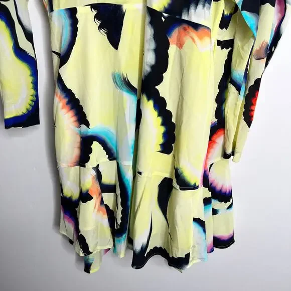 A.L.C. Enzo Silk Chiffon Wrap Dress Yellow Psychedelic Mini Womens 6 - Picture 5 of 16